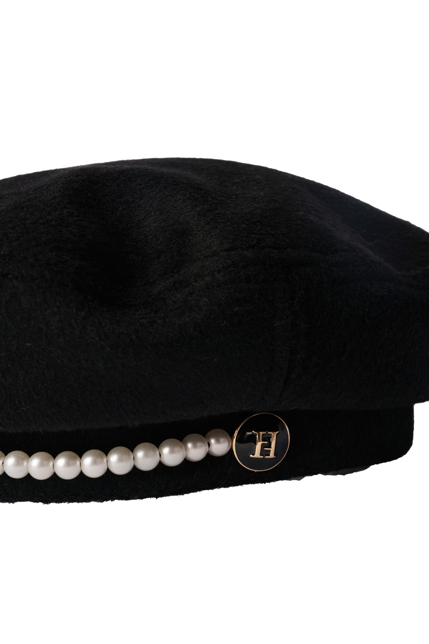 Pearl-Trimmed Melton Beret