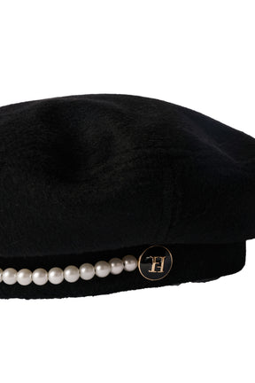 Pearl-Trimmed Melton Beret