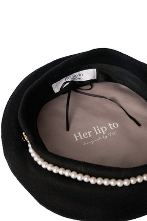 Pearl-Trimmed Melton Beret