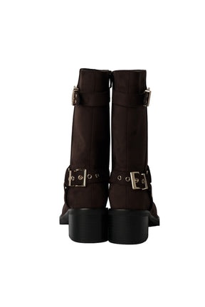 Square-Toe Double-Buckle Boots