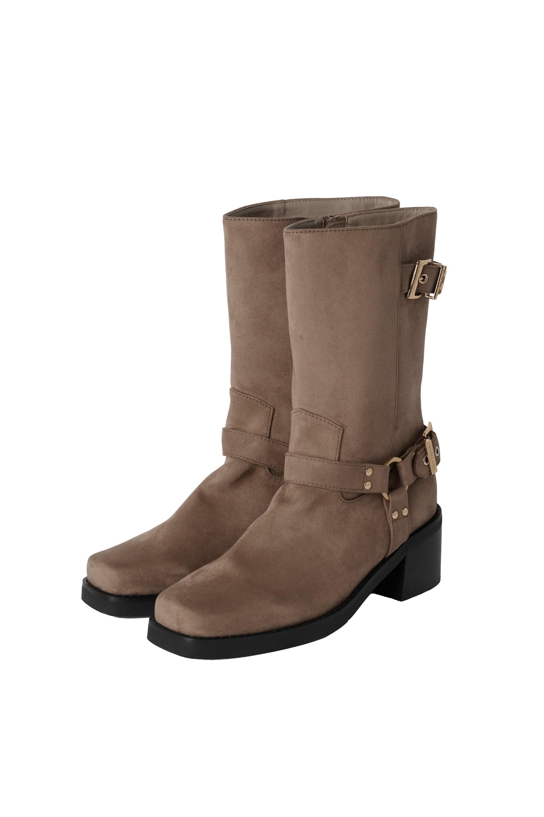 Square-Toe Double-Buckle Boots