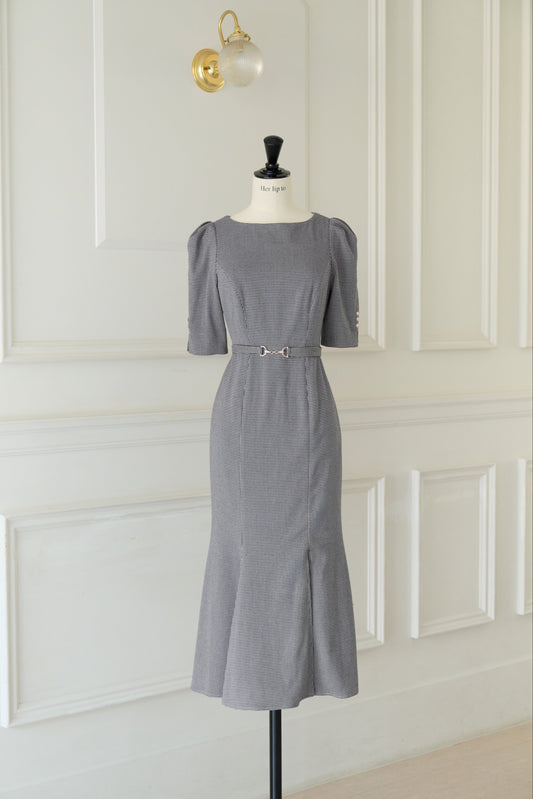 Houndstooth Belted Mermaid Dress
