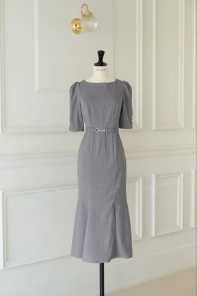 Houndstooth Belted Mermaid Dress