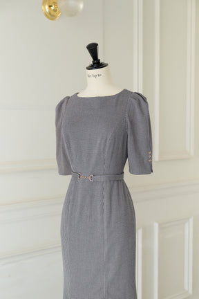 Houndstooth Belted Mermaid Dress