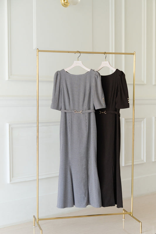 Houndstooth Belted Mermaid Dress