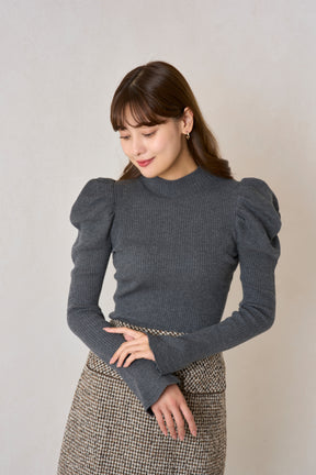 [New color] Volume Sleeve Rib Knit Top