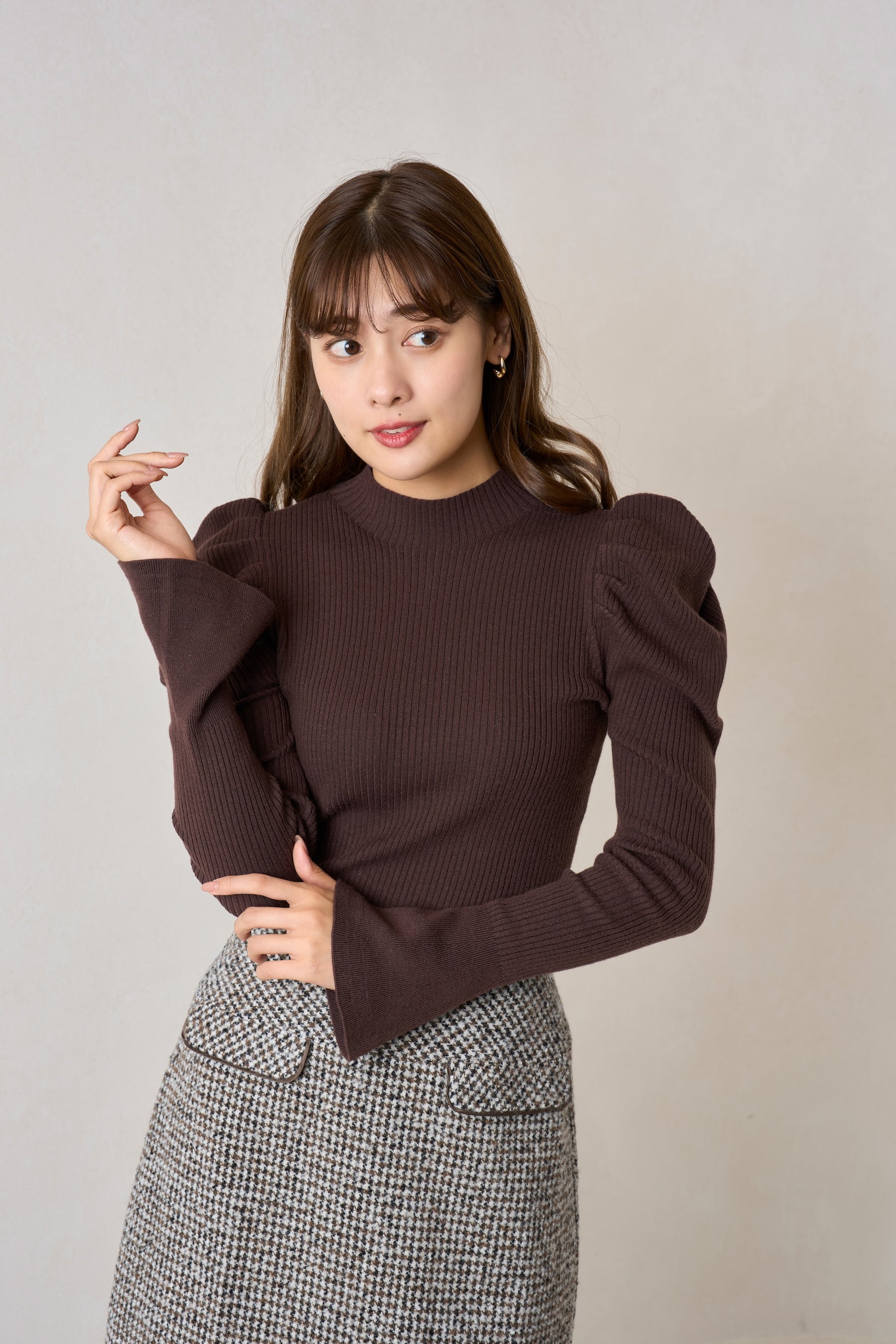 [New color] Volume Sleeve Rib Knit Top