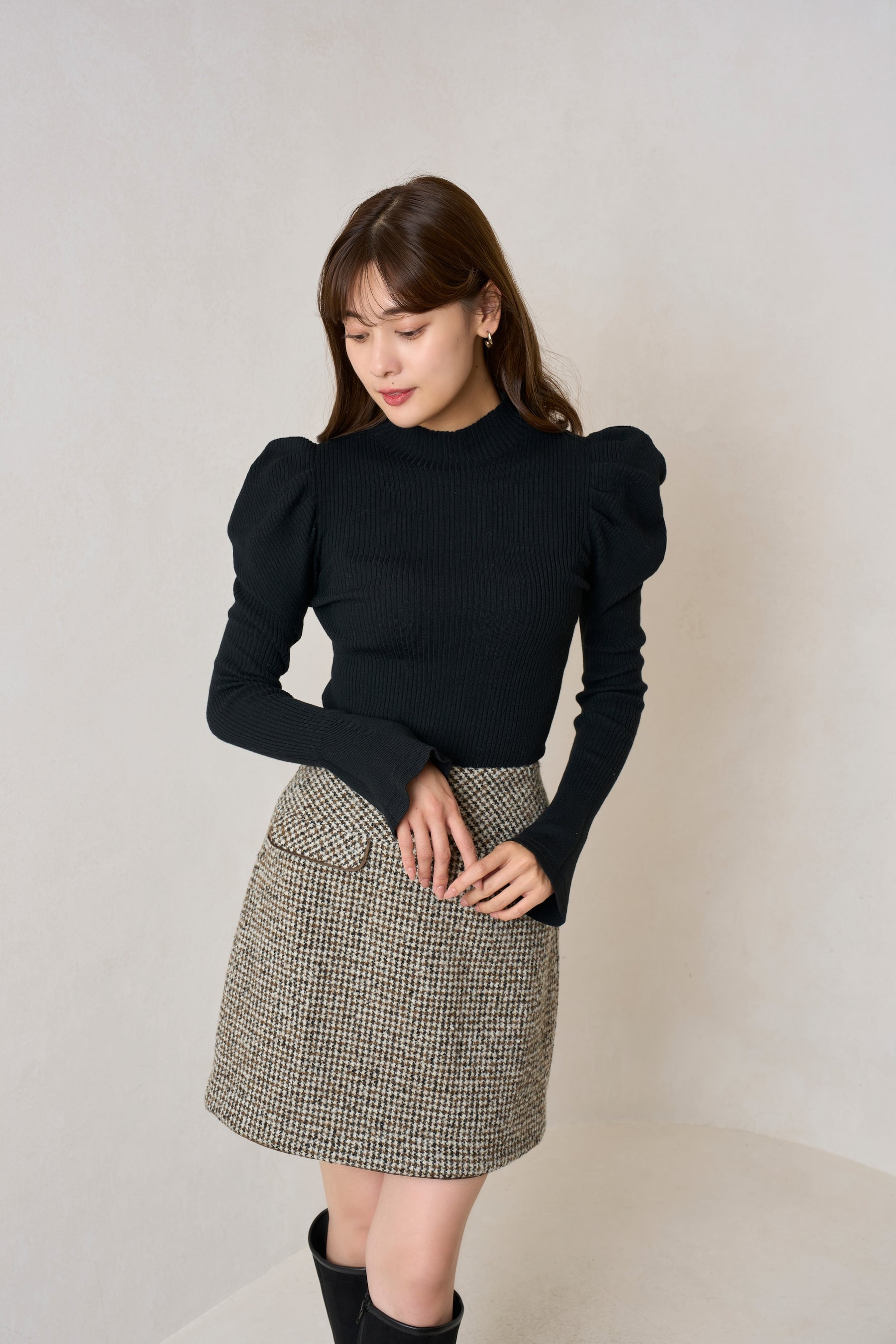 【新色】Volume Sleeve Rib Knit Top