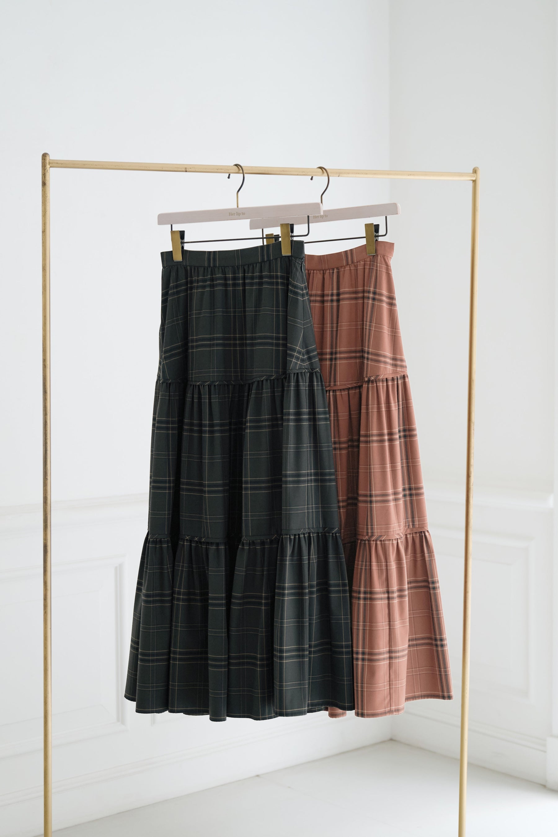 Checked Tiered Long Skirt