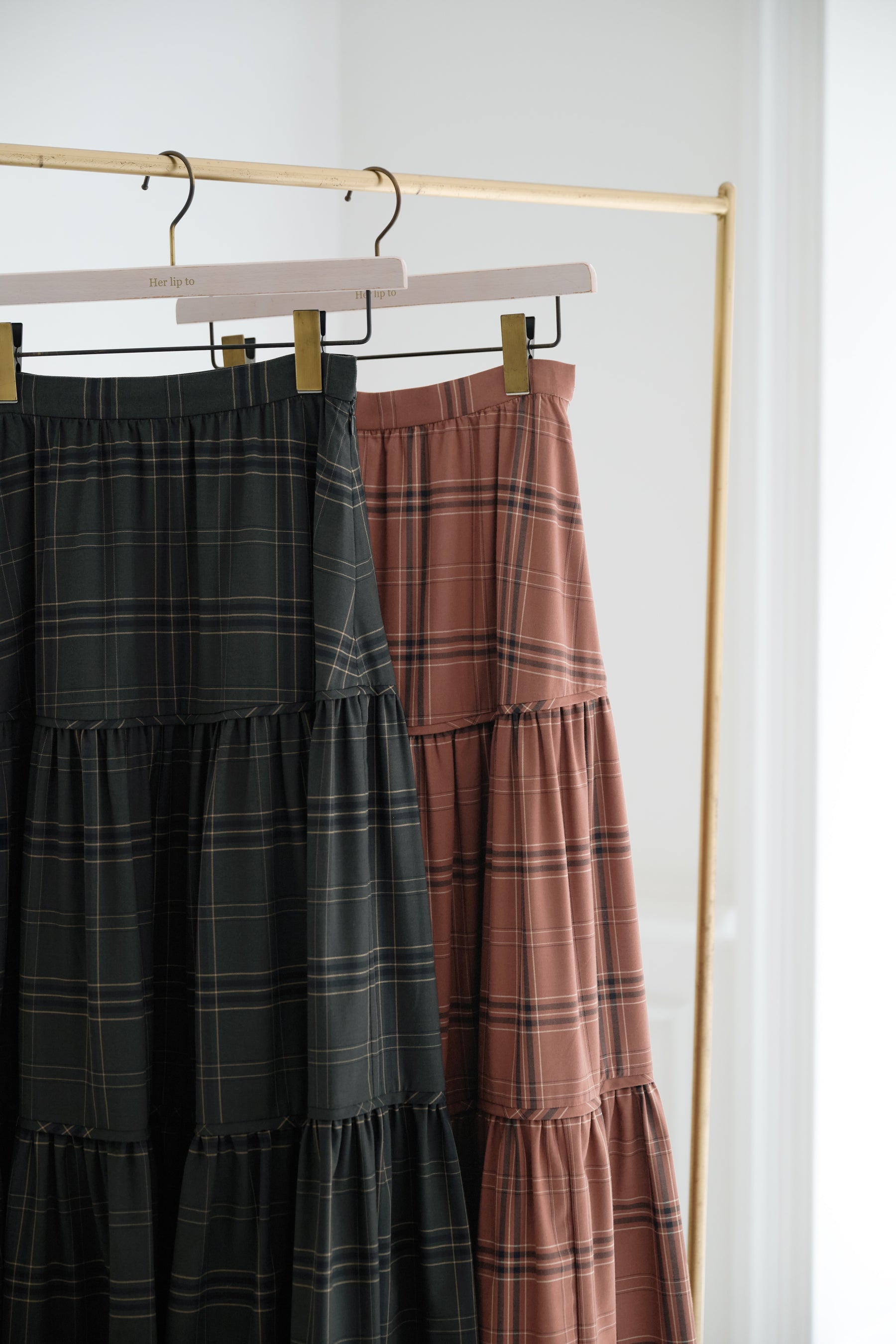 Checked Tiered Long Skirt