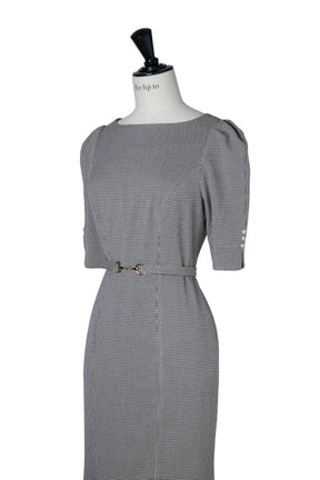 Houndstooth Belted Mermaid Dress