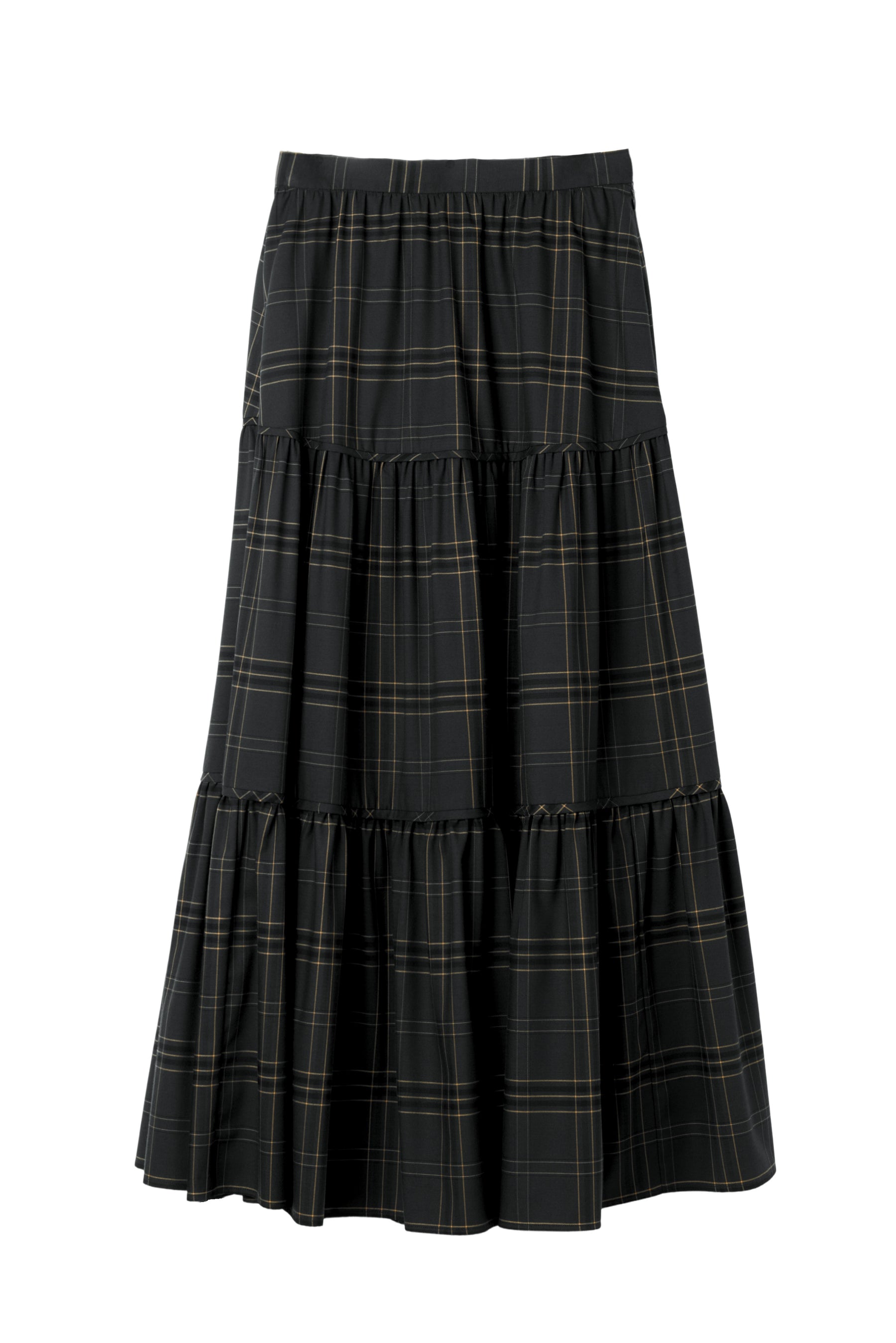 Checked Tiered Long Skirt