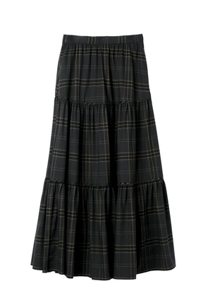 Checked Tiered Long Skirt