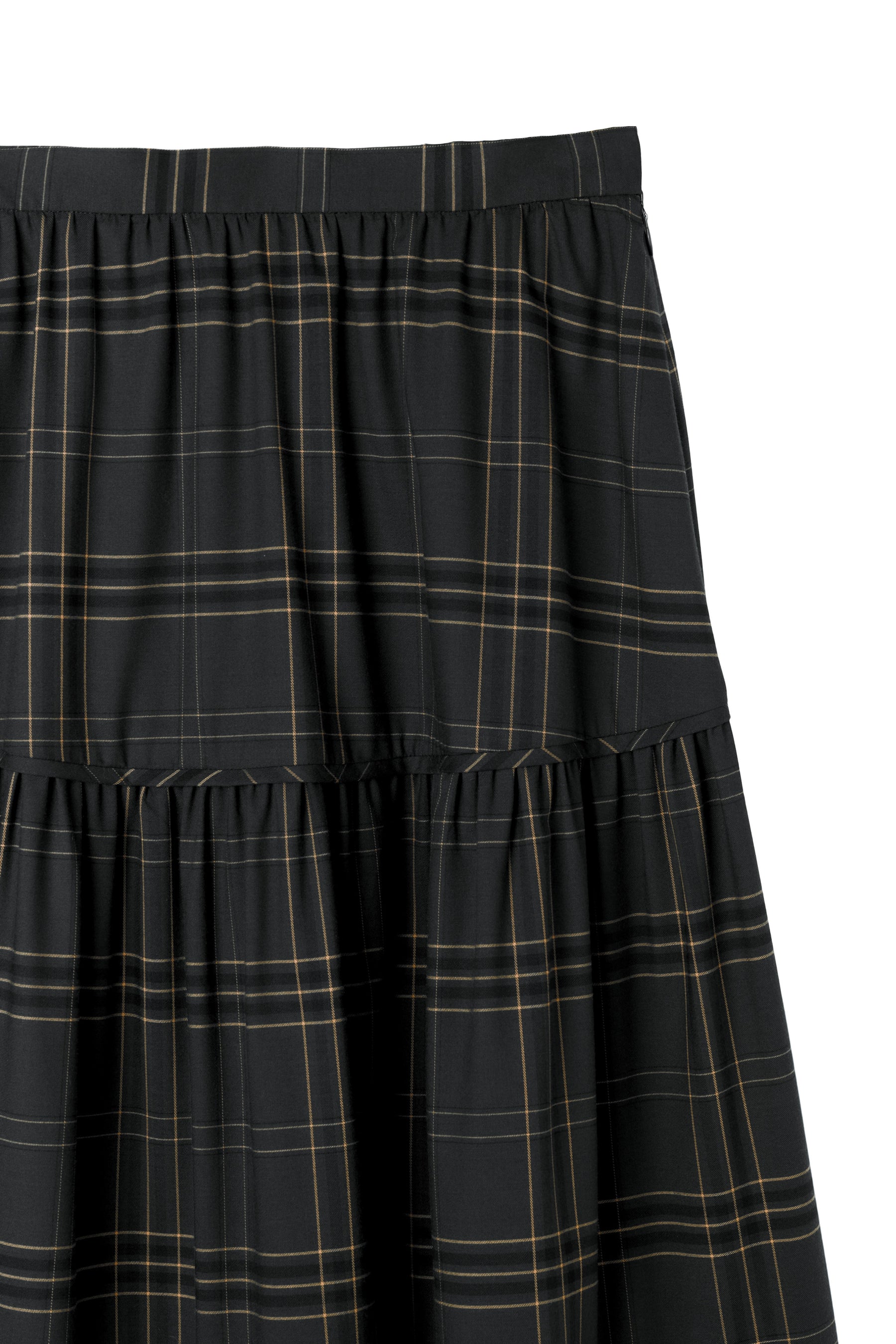 Checked Tiered Long Skirt