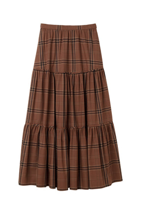 Checked Tiered Long Skirt