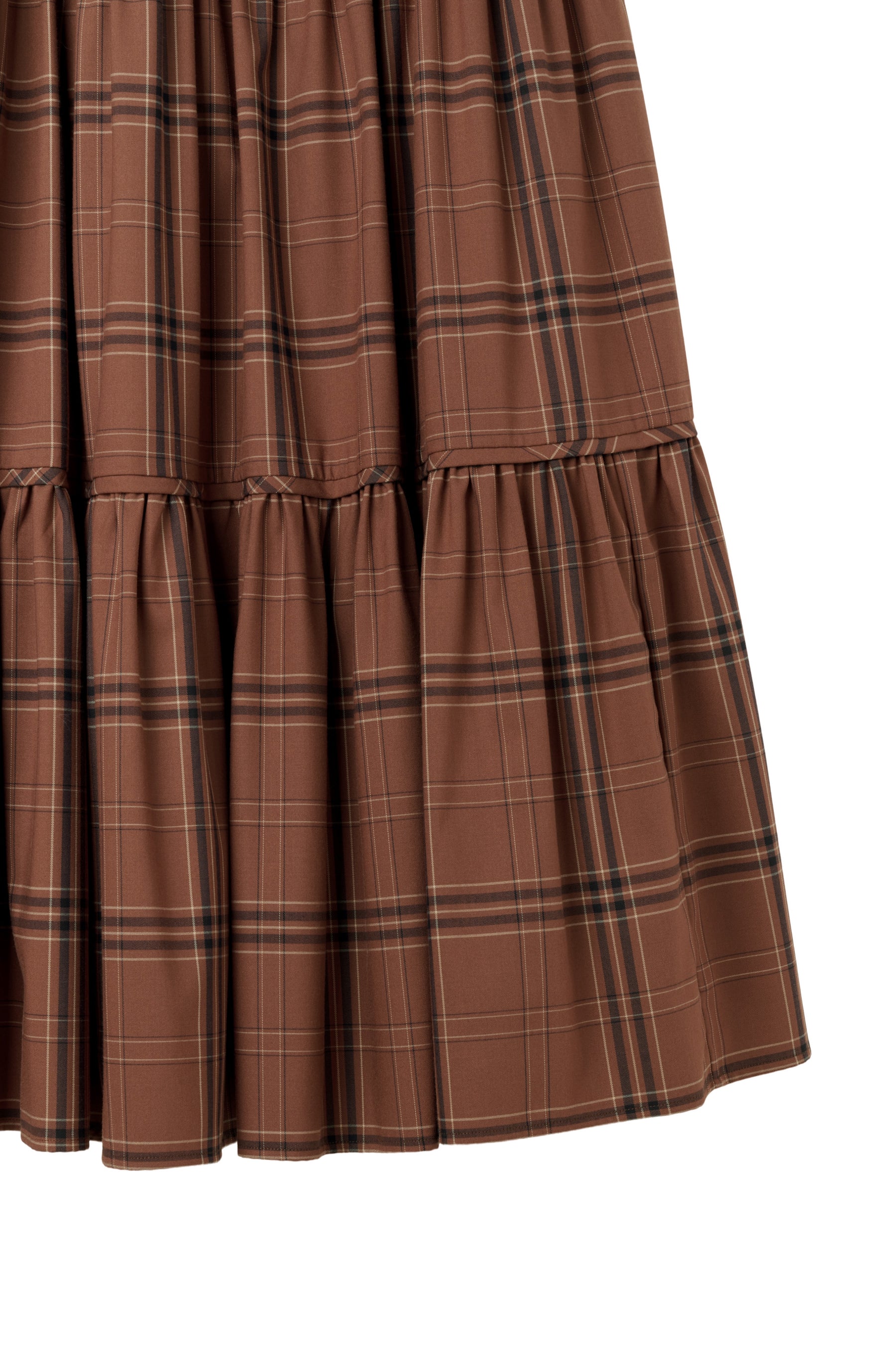 Checked Tiered Long Skirt