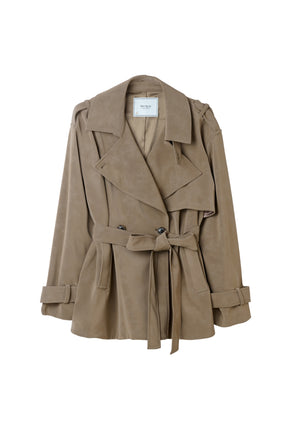 Faux Suede Belted Jacket