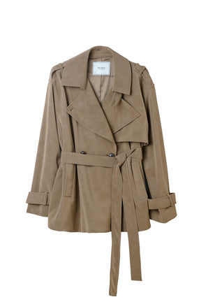 Faux Suede Belted Jacket