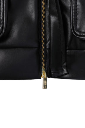 Ribbon-Tie Faux Leather Jacket