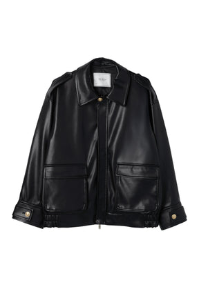 Ribbon-Tie Faux Leather Jacket