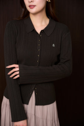 Trois Rib Knit Polo Top