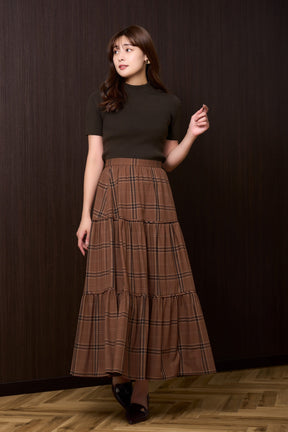 Checked Tiered Long Skirt