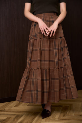 Checked Tiered Long Skirt