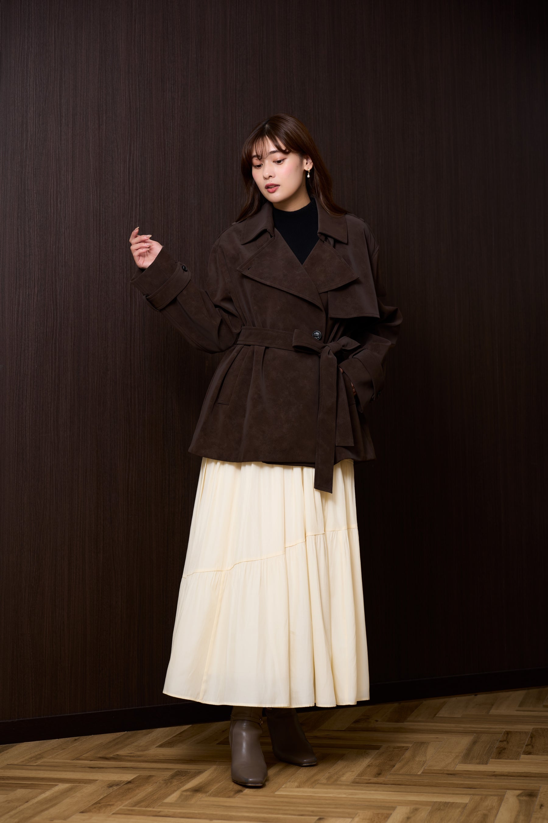Faux Suede Belted Jacket