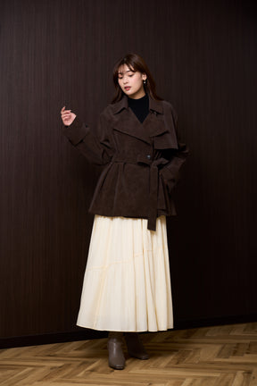 Faux Suede Belted Jacket
