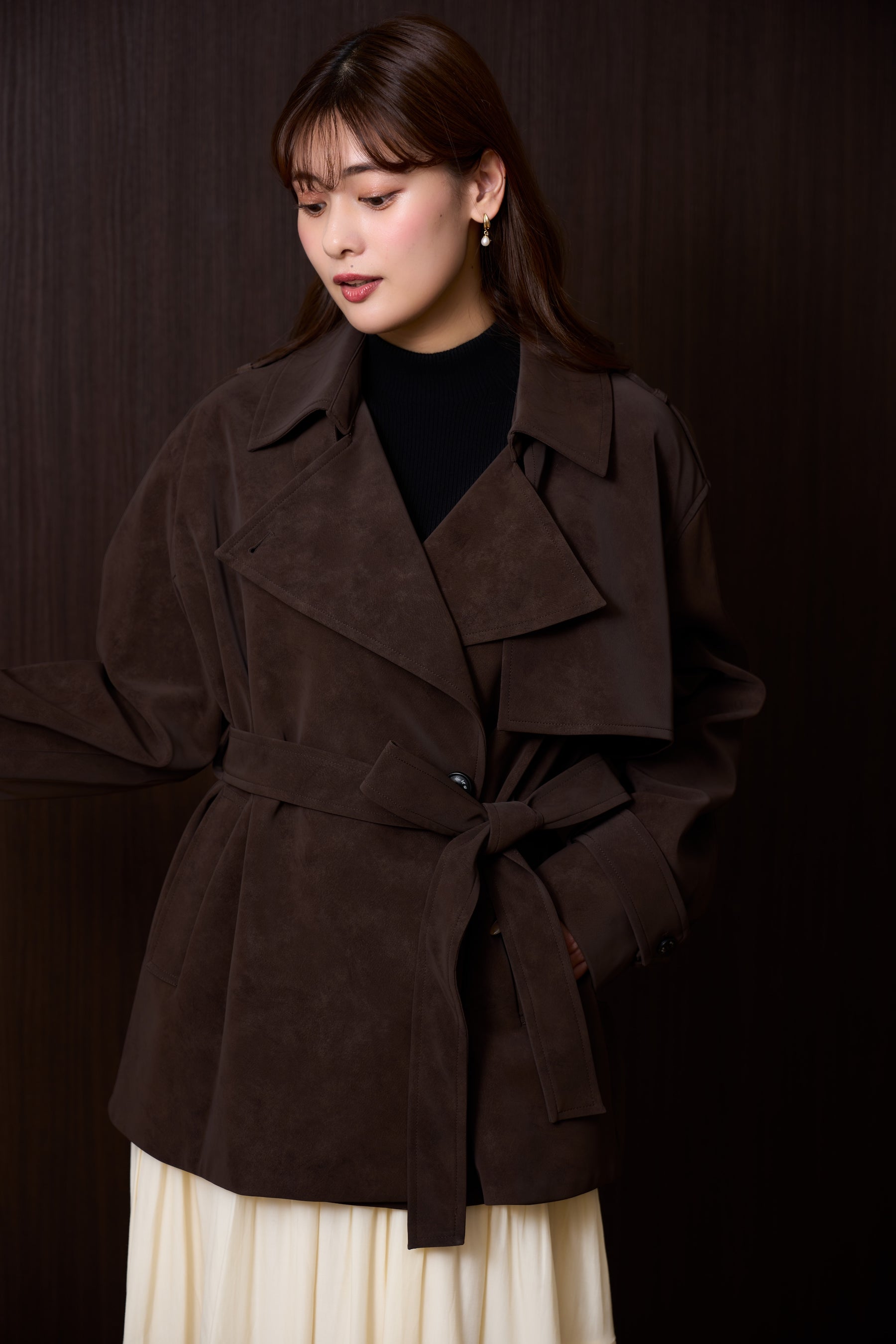 Faux Suede Belted Jacket
