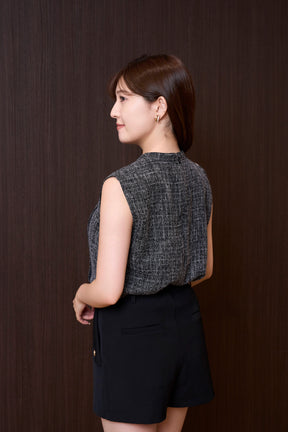 Asymmetric Tweed Frill Top