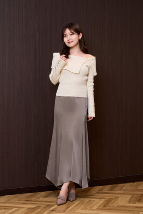 Asymmetric Oversized-Collar Knit Top