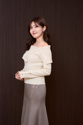 Asymmetric Oversized-Collar Knit Top