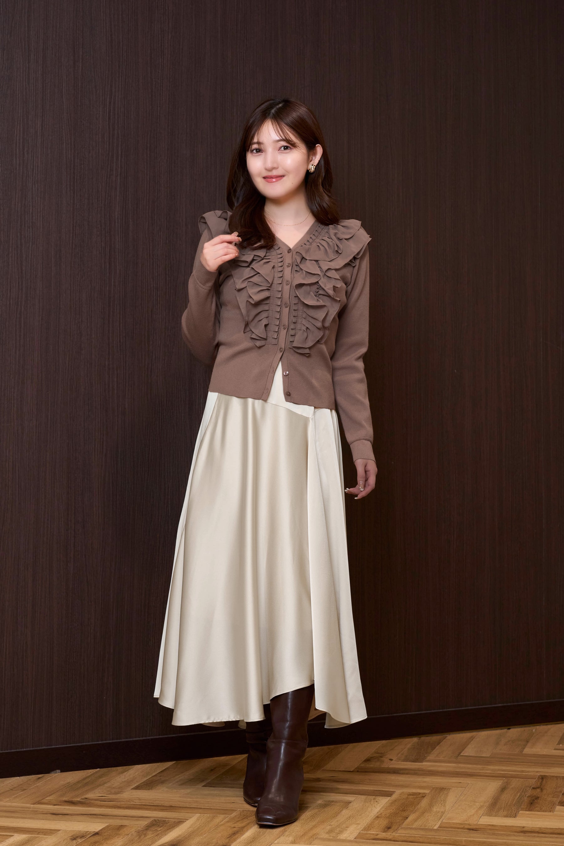 Ruffle Pleated Knit Cardigan