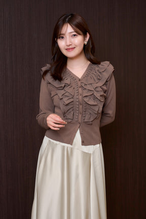 Ruffle Pleated Knit Cardigan