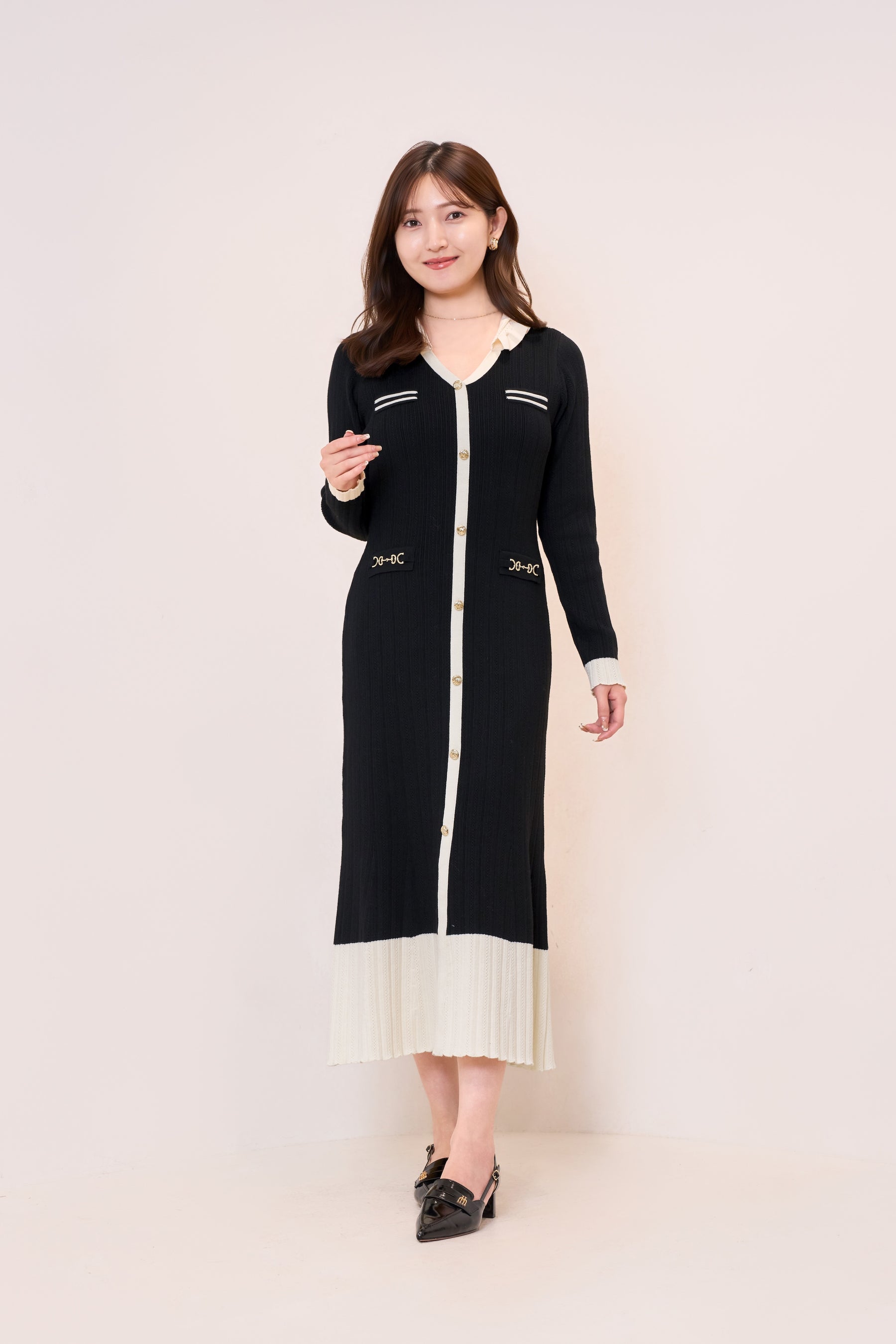 Ruffle-Collar Knit Mermaid Dress