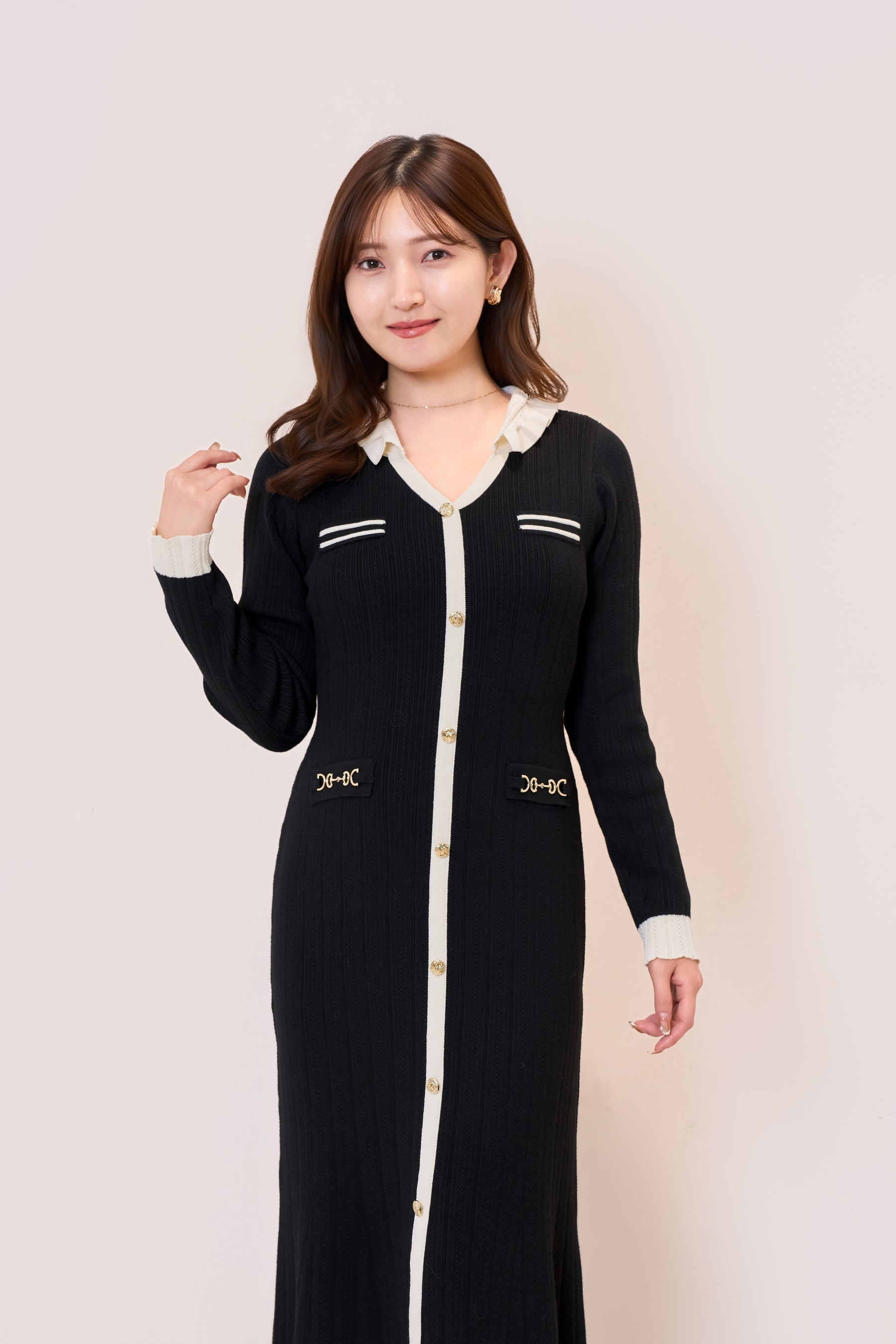 Ruffle-Collar Knit Mermaid Dress
