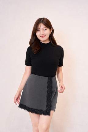 Lace-Trim Wrap Mini Skirt