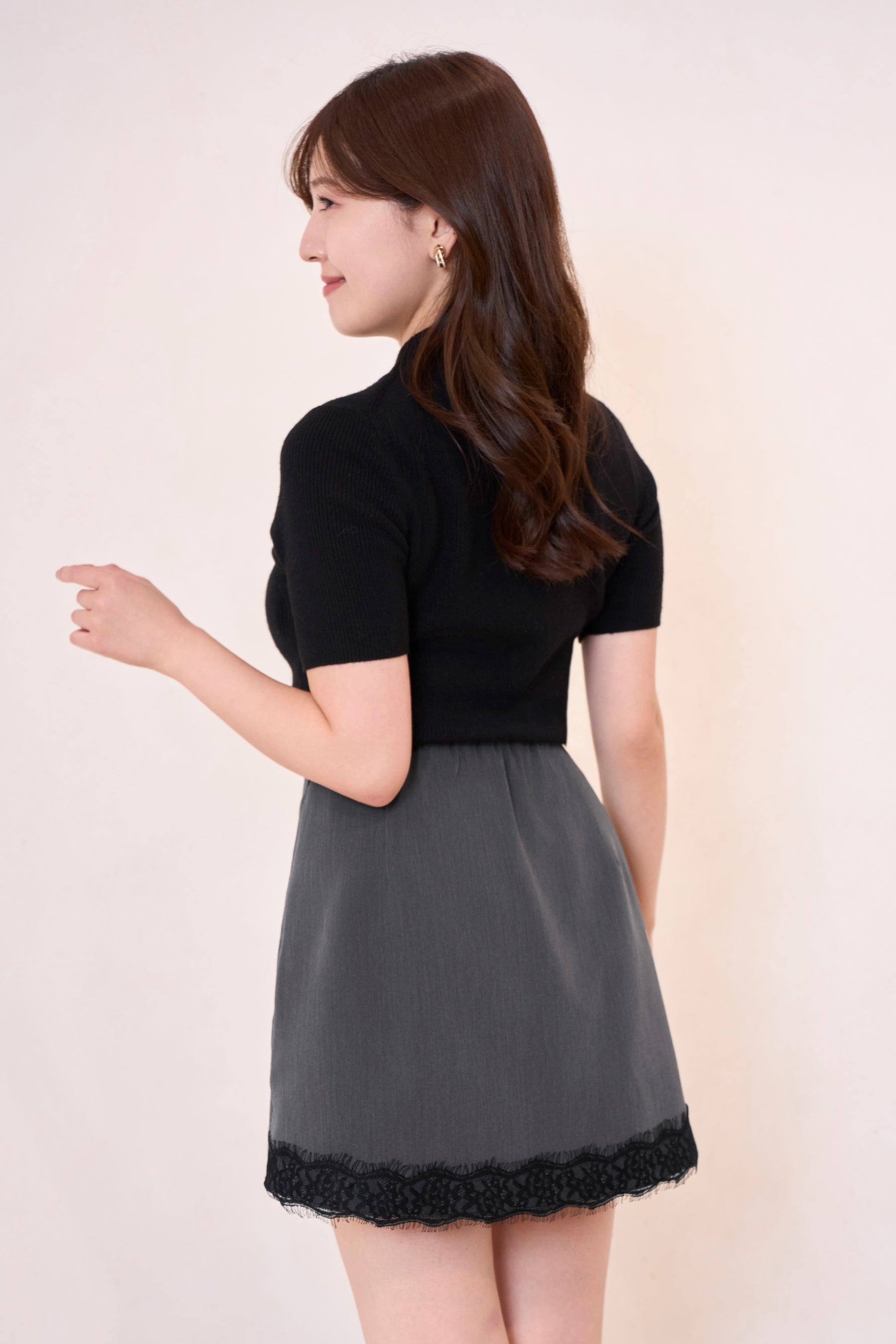 Lace-Trim Wrap Mini Skirt