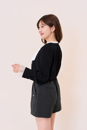 Ruffled Collar Pintuck Blouse