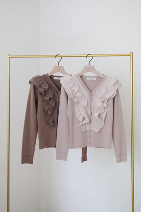 Ruffle Pleated Knit Cardigan