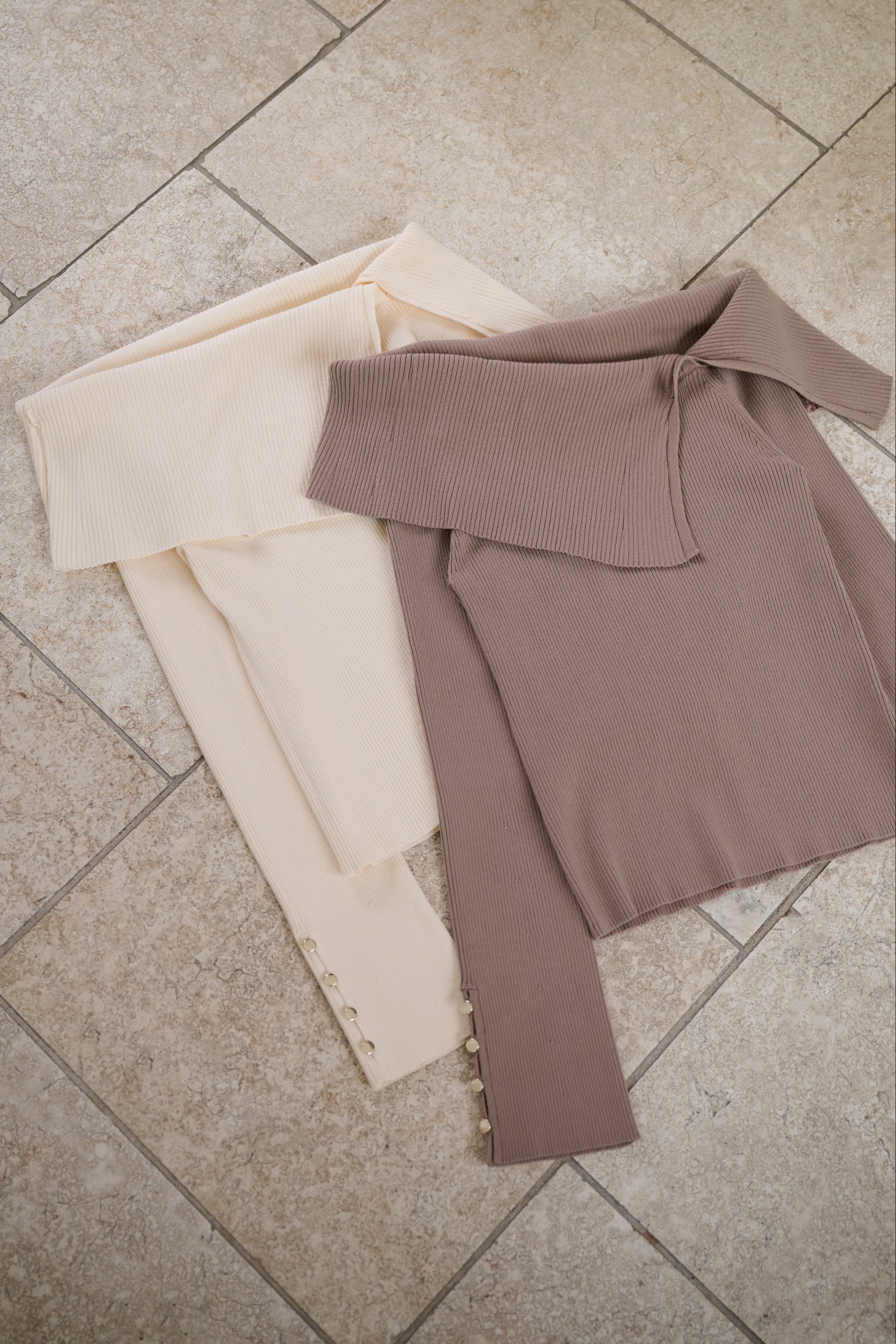 Asymmetric Oversized-Collar Knit Top