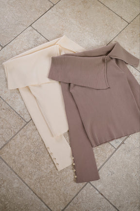 Asymmetric Oversized-Collar Knit Top