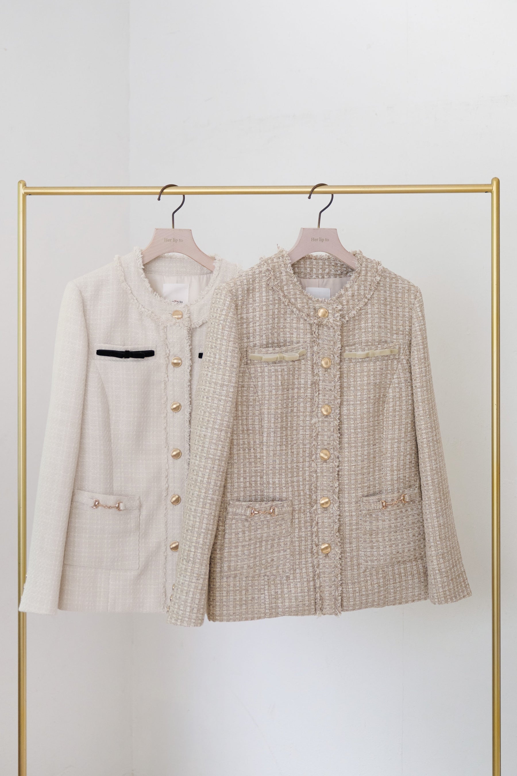 Ribbon-Pocket Long Tweed Jacket