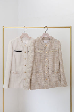 Ribbon-Pocket Long Tweed Jacket