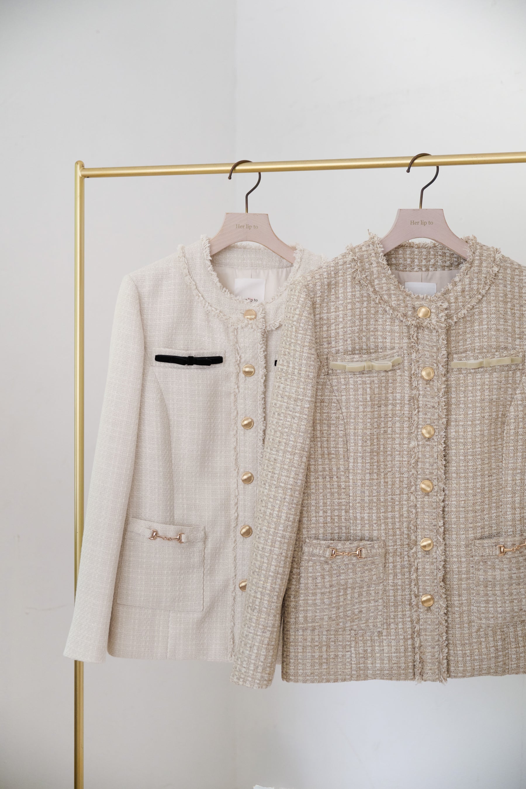 Ribbon-Pocket Long Tweed Jacket