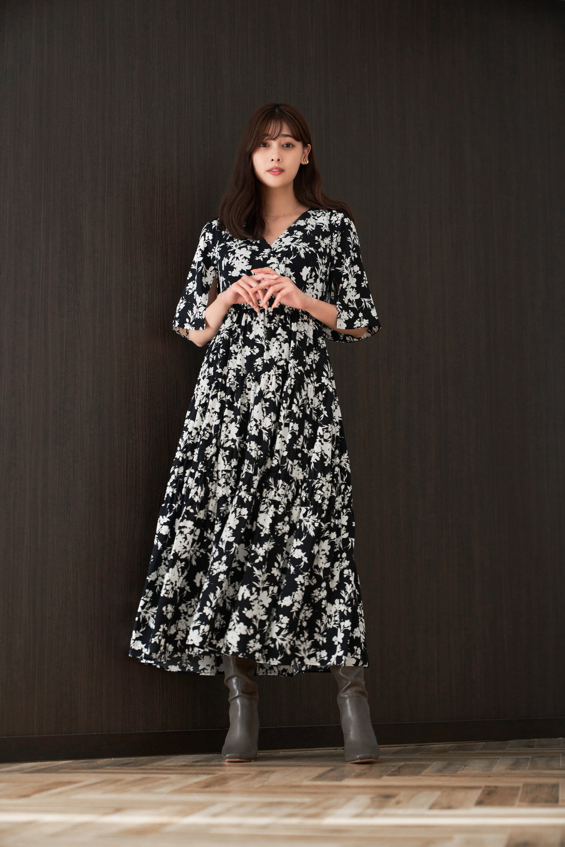 monotone floral printed dress