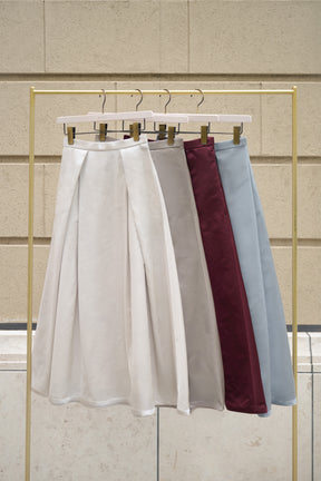Satin Tucked Flared Skirt