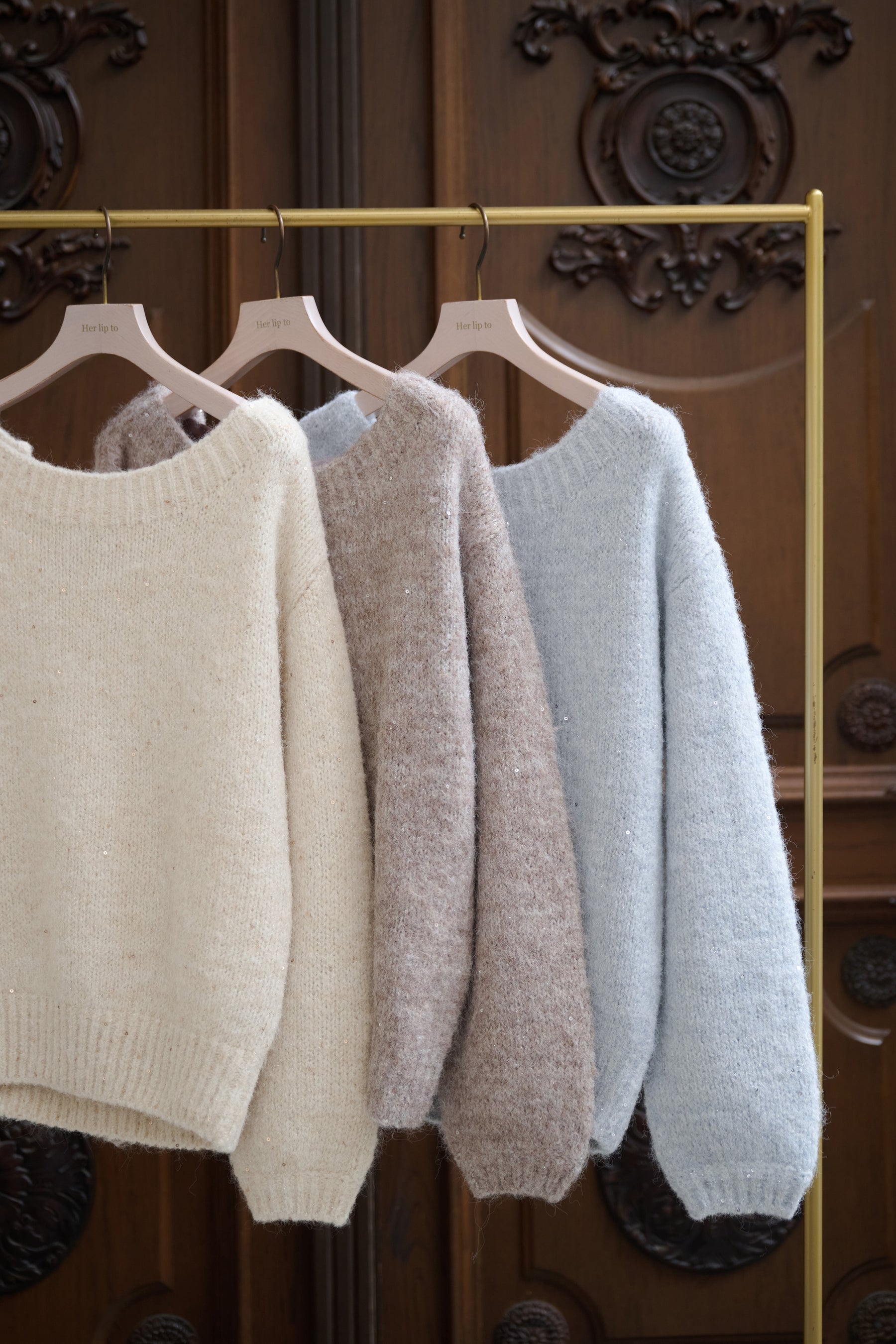Back-Ribbon Twinkle Knit Top