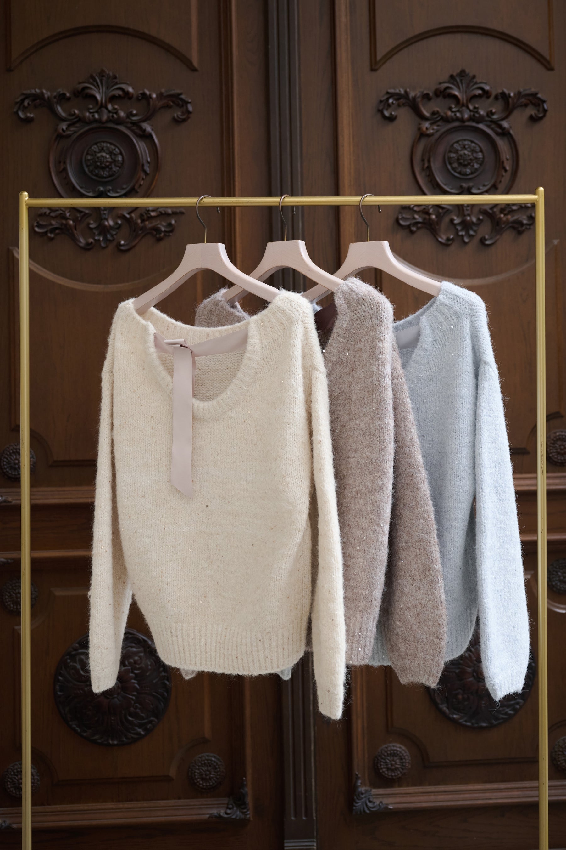 Back-Ribbon Twinkle Knit Top